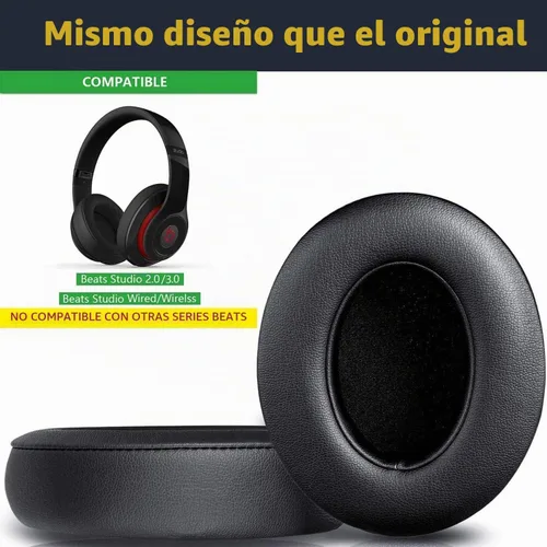 Vista 2 de Beats Studio 3 Almohadillas para los oídos, almohadillas de repuesto de piel con proteína de espuma viscoelástica, almohadillas de repuesto