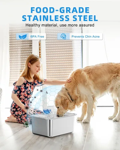 Vista 5 de Lesotc Fuente de agua para perros grande de 11L/3 galones, fuente de agua para mascotas grande de acero inoxidable con 4 filtros, dispensador