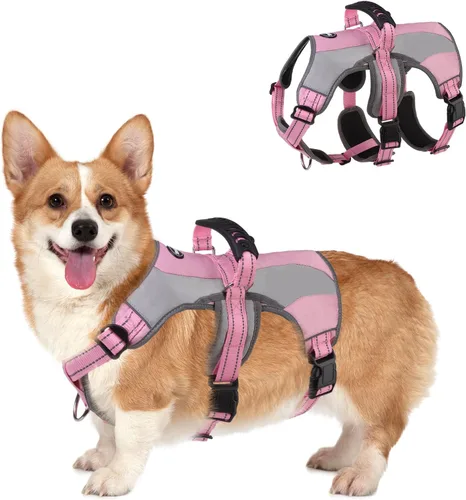 Vista 7 de Mihachi Arnés para perros pequeños, chaleco de servicio sin tirones a prueba de escapes, con tiras reflectantes y asa de control, ajustable