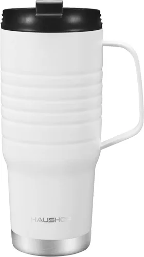 Vista 12 de HAUSHOF Taza de viaje de 24 oz con asa, taza de café de viaje con aislamiento al vacío de acero inoxidable, tazas de viaje de doble pared con tapa a