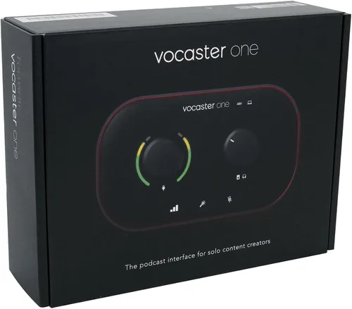 Vista 4 de Focusrite Vocaster One — Interfaz de podcasting para grabación como creador en solitario. Utilice ganancia automática, mejora y silencio