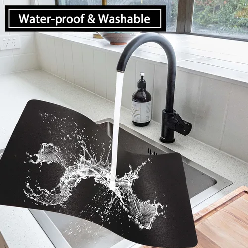 Vista 5 de Manteles individuales lavables de cuero, impermeables, resistentes al calor, fáciles de limpiar, para mesa de comedor, mesa de cocina (2, negro)