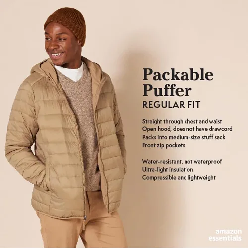 Vista 2 de Tienda Essentials Chaqueta acolchada con capucha ligera y resistente al agua para hombre