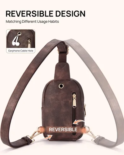 Vista 161 de Telena Riñonera pequeña para mujer, de cuero, cangureras, bolsa de pecho para mujer