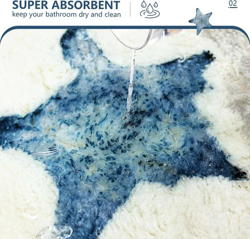Vista 5 de MEHOFOND Alfombras de baño náuticas de 20 x 32 pulgadas, diseño de coralino, estrellas de mar y océano, antideslizantes, color azul marino