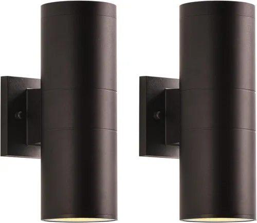 Vista 17 de mirrea Lámpara moderna para porche al aire libre en 2 luces con cilindro de aluminio y cubierta de vidrio templado, aplique de pared impermeable