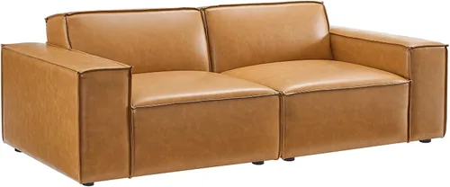 Vista 3 de Modway Restore - Sofá biplaza seccional de cuero vegano en color marrón