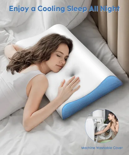 Vista 7 de Almohada cervical para aliviar el dolor de cuello – Almohada de contorno de espuma viscoelástica para dormir, almohada de cuello de doble zona