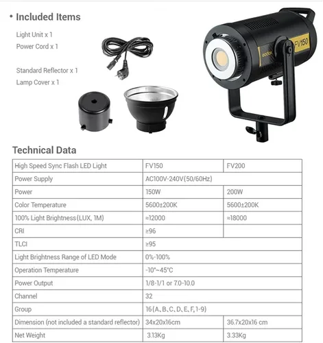 Vista 9 de Godox FV150 150W 2.4G inalámbrico 1/8000 HSS sincronización de alta velocidad LED luz compatible con cámaras Canon Nikon Sony Fuji Panasonic Olympus