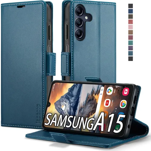 Vista 14 de Funda tipo cartera para Samsung Galaxy A12 con tarjetero [bloqueo RFID] atril magnético, funda de cuero con tapa para Samsung Galaxy A12 (negro)