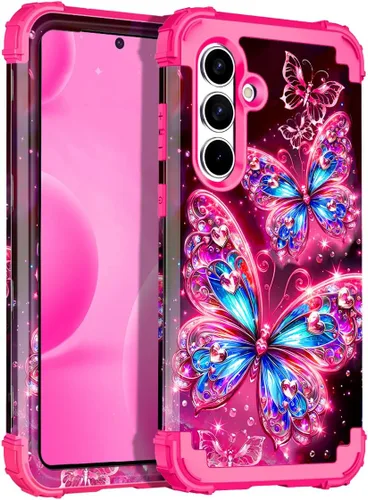 Vista 83 de Miqala Funda para Galaxy S21 FE 5G, brilla en la oscuridad, tres capas, resistente, protección a prueba de golpes, parachoques de plástico