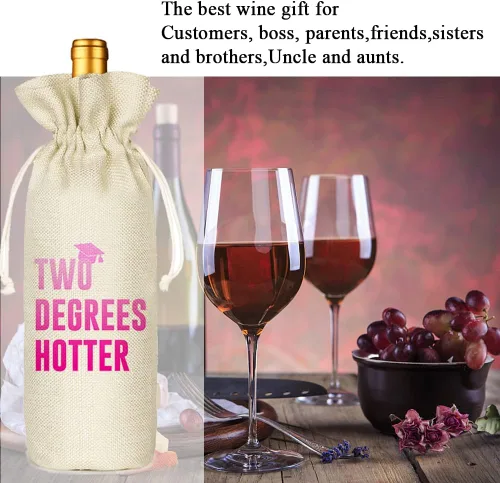 Vista 5 de Graduación dos grados más caliente, divertida bolsa de vino bonita, regalo de graduación universitaria para él, para él, para ella, felicitaciones