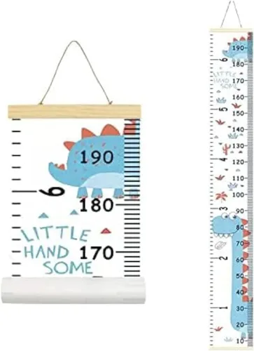 Vista 12 de Tabla de crecimiento para niños, marco de madera, lienzo de tela, regla de medición de altura de bebé a adulto para decoración de habitación