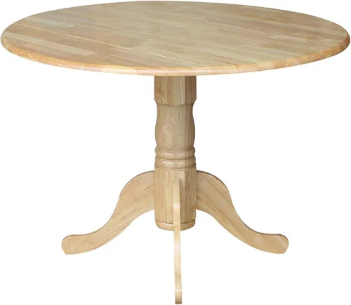 Vista 15 de IC International Concepts, Mesa de comedor redonda con pedestal de doble hoja de 42 pulgadas, madera maciza, madera de parawood real, 42 pulgadas
