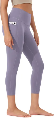 Vista 30 de ODODOS Pantalones capri de yoga suaves como mantequilla para salón con bolsillos para mujeres, leggings capri de cintura alta de 14"/19"/21
