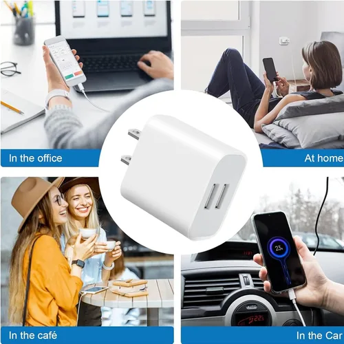Vista 7 de Paquete de 3 cargadores de pared USB, adaptador de enchufe de doble puerto para bloque de carga de toma de pared, adaptador de corriente USB