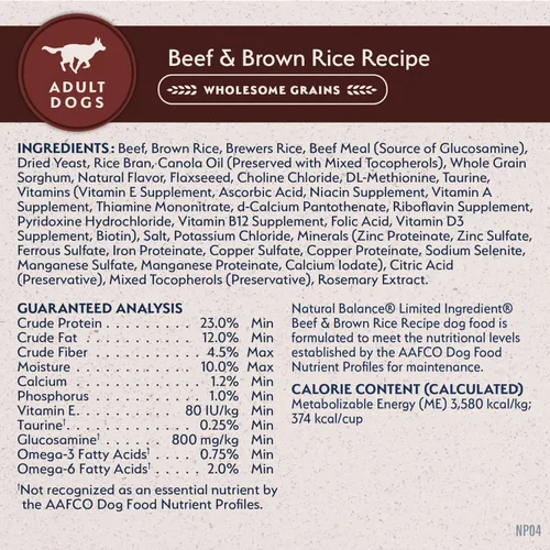 Vista 8 de Natural Balance Alimento seco para perros adultos de ingredientes limitados con granos saludables, receta de carne de res y arroz integral, 24