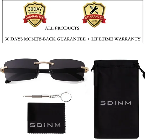 Vista 6 de Fashion Rimless Sunglasses for Women Men Gangster Tinted Lens Frameless Shades Faux Buffalo Horn Glasses Rectangle Eyewear