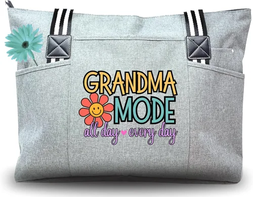 Vista 13 de Brooke & Jess Designs Bolso de mano para la abuela – Bolso de lona resistente con cremallera y bolsillo interior para la abuela para uso diario