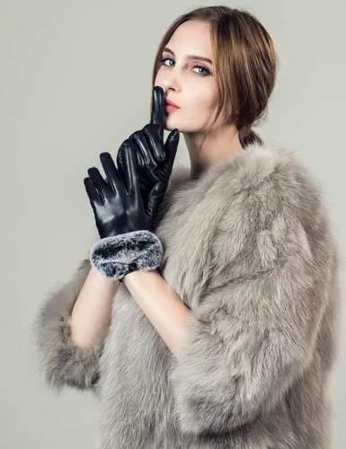 Vista 4 de Guantes táctiles Yiseven para mujer, fabricados con piel de cordero
