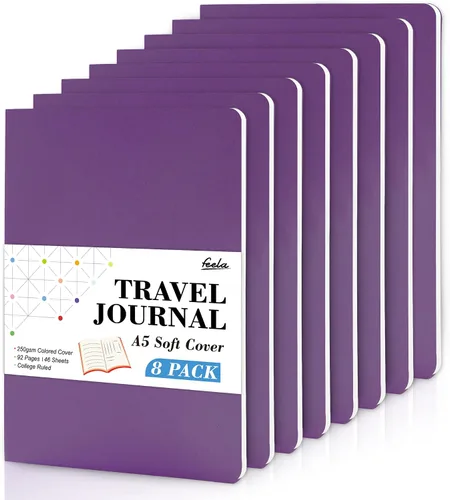 Vista 16 de Feela - Paquete de 8 cuadernos de tapa blanda en masa, cuadernos universitarios rayados para el trabajo, cuaderno de viaje rayado para mujeres