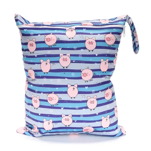 Vista 17 de Wet Bag - Bolsa de pañales de tela para bebé, reutilizable, lavable, con dos bolsillos con cremallera (mapache animal)