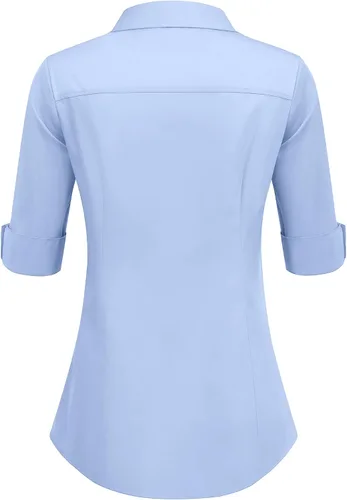 Vista 3 de HOTOUCH Camisa básica de manga 34 con botones para mujer, ajustada, de algodón
