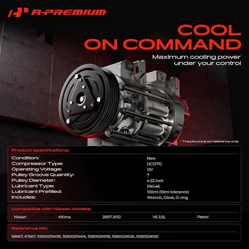 Vista 2 de A-Premium Compresor de A/C con embrague, compatible con 92600-JA100, compatible con Nissan Altima 2007-2012 3.5L (no compatible con 2.5 litros)