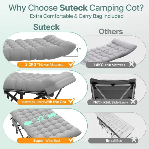 Vista 4 de Suteck Catre plegable XXL de 32 pulgadas, catres de dormir resistentes de 32 pulgadas gris ceniza