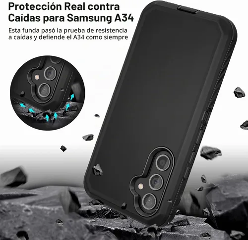 Vista 2 de Jiunai Para Samsung Galaxy A34 Case Rugged Port Cover Bumper Tough Negro