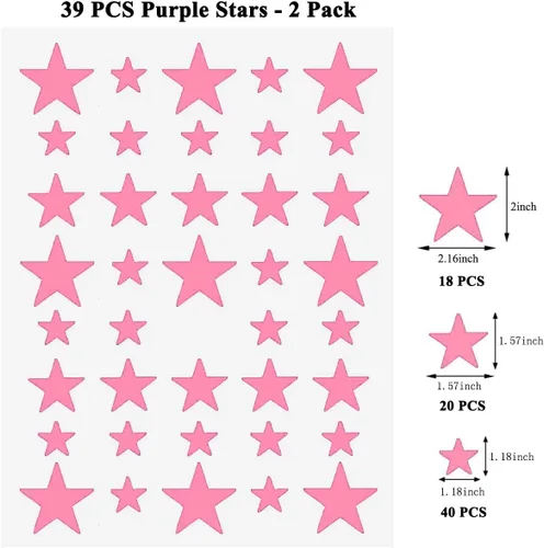 Vista 2 de Adhesivo de pared de estrellas, 78 unidades, diseño de estrellas rosas, fácil de despegar y pegar para habitación, decoración de habitación de niños