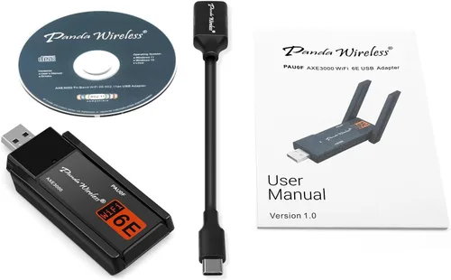 Vista 5 de Panda Wireless® PAU0F AXE3000 Tri Band (2.4/5 / 6 GHz) WiFi 6E USB 3.0 Adaptador - Windows 10/11, Zorin, MX Linux, EndeavourOS, Mint, Ubuntu