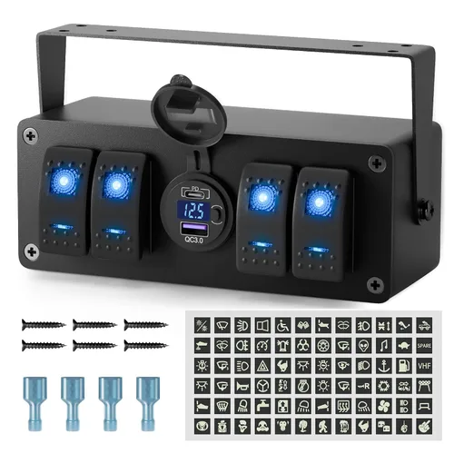 Vista 9 de Joinfworld Caja de Interruptor Basculante de 2 Posiciones Impermeable 12V Panel de Interruptor de Barra de Luz LED SPST ON/OFF con Doble Toma USB PD