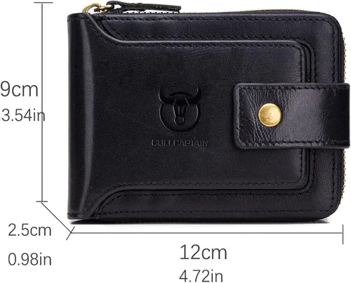Vista 44 de LUKZIJAES Billetera de cuero genuino para hombre, con bloqueo RFID, delgada, plegable, bolsillo frontal, #3-Café, Vintage