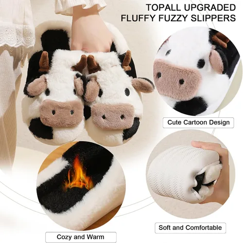 Vista 2 de TOPALL Pantuflas para mujeres y hombres, con bordado mejorado, mullidas, mullidas, cómodas, antideslizantes, cálidas, para interiores y exteriores