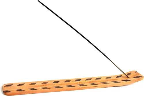 Vista 3 de Incense Garden Soporte de incienso de madera para palos de dos tonos de diamantes de madera lisa de 10 pulgadas de largo