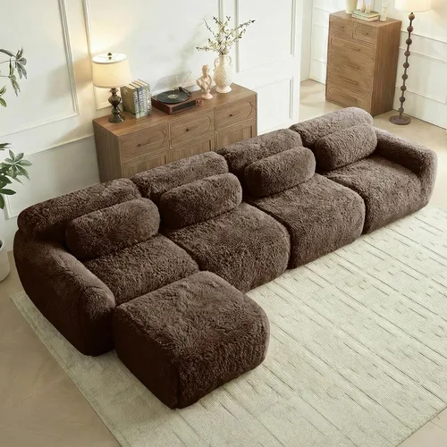Vista 12 de Sofás de nube sin hueso de 80.4 pulgadas, tela de felpa suave y esponjosa, sofá cama modular con 2 otomanas, sofás de dos plazas de chocolate,