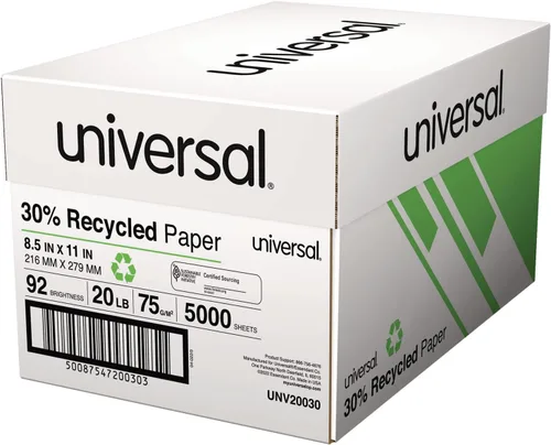 Vista 2 de Universal Papel de copia reciclado 30%, brillo 92, 20lb, 8 1/2" x 11", blanco, 5000/cartón (20030)