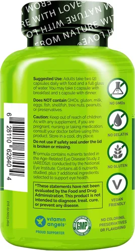 Vista 6 de NATURELO Vitaminas para los Ojos - Fórmula AREDS 2 Nutrientes con Luteína, Zeaxantina, Vitamina C, E, Zinc, Más DHA - Suplemento para Ojos Secos