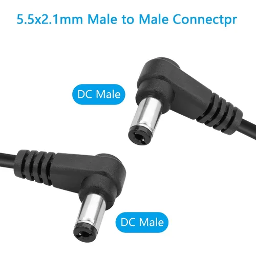 Vista 2 de GINTOOYUN DC 5.5MM x 2.1MM 90 grados macho a macho cable DC5521 adaptador de corriente en espiral de ángulo recto cable de extensión para cámara