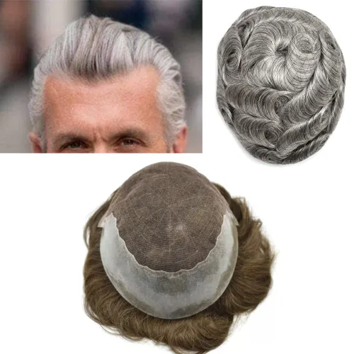 Vista 79 de Mens Toupee Swiss Lace Mens Hair Piece Sistema de reemplazo de cabello para hombres Toupee para hombres Cabello humano nudo blanqueado protesis