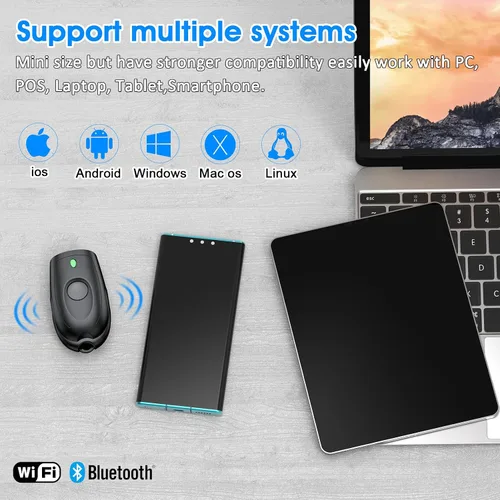 Vista 5 de Symcode Escáner de código de barras Bluetooth Mini 1D pequeño escáner portátil de código de barras 3 en 1 Bluetooth y 2.4G inalámbrico y USB
