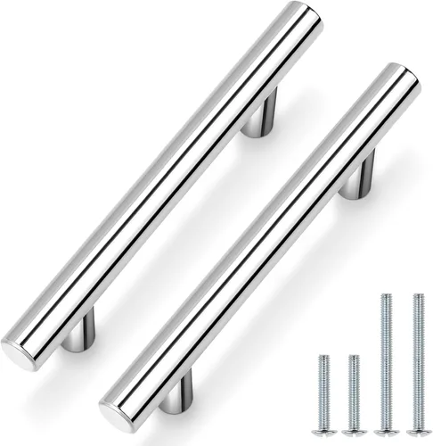 Vista 9 de Probrico Paquete de 5 manijas de gabinete de cocina cromadas pulidas para puerta de gabinete de 2-1/2 pulgadas, tiradores redondos de barra en T