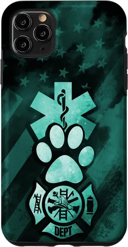 Vista 12 de Funda americana para iPhone 13 EMT EMS Firefighter Dog Paw Turquoise Fire Rescue