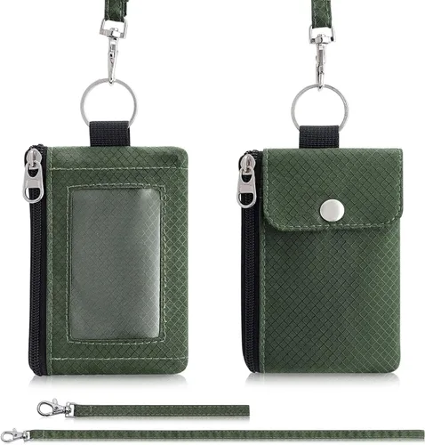 Vista 7 de Artpaxy Cartera minimalista para hombres y mujeres, llavero con bloqueo RFID, con cremallera, pequeña cartera con ventana de identificación, 2