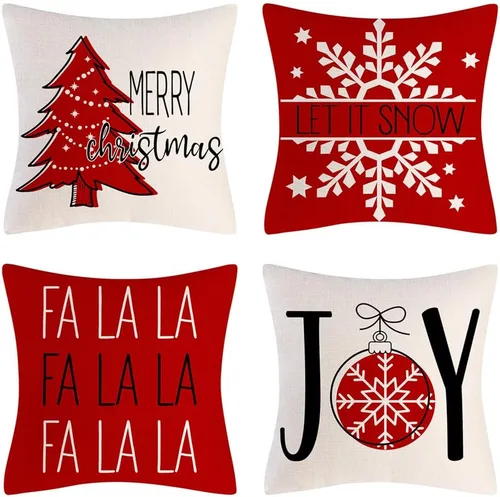 Vista 4 de Juego de 4 fundas de almohada decorativas de Navidad de 18 x 18 pulgadas, funda de cojín de la serie navideña, funda de almohada cuadrada