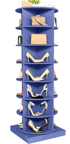 Vista 7 de HomVent Zapatero giratorio, torre giratoria de madera de 6 niveles, organizador de zapatos giratorio de 360°, estante de almacenamiento de zapatos
