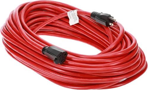 Vista 13 de Otimo SJTW rojo de 25 pies, 12/3, cable de extensión prémium para exteriores, enchufe transparente con 3 puntas, 15A 1875W, resistente al agua y a