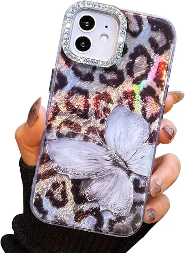 Vista 107 de I-MGAE-IN-AR Funda compacta para iPhone 11, diseño de mariposa, marco de protección de lente de cámara con diamante 3D, bonitas fundas protectoras