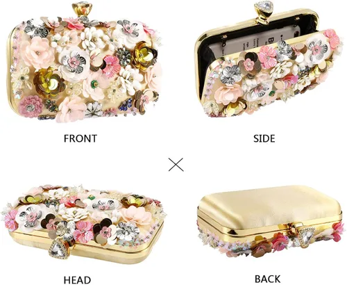 Vista 5 de Selighting Bolsas de noche coloridas florales para mujer con cuentas formales para novia boda graduación cóctel fiesta bolsas